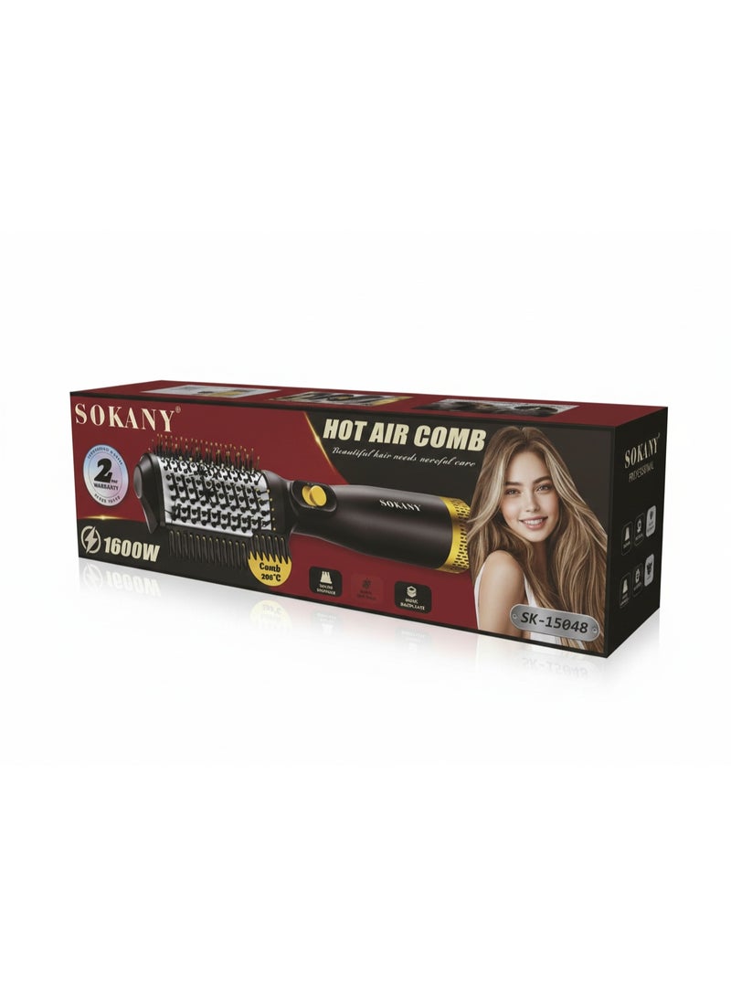 sokany SK-15048 Professional 3 in 1 Hot Air Styling Brush, 1600W High Power for Blow Drying, Straightening & Curling, PTC Fast Heating Technology, 4 Wind Speed Settings, Scald-Proof Safe Design, 1.8m Swivel Cord for Easy Home or Salon Use - Image 2
